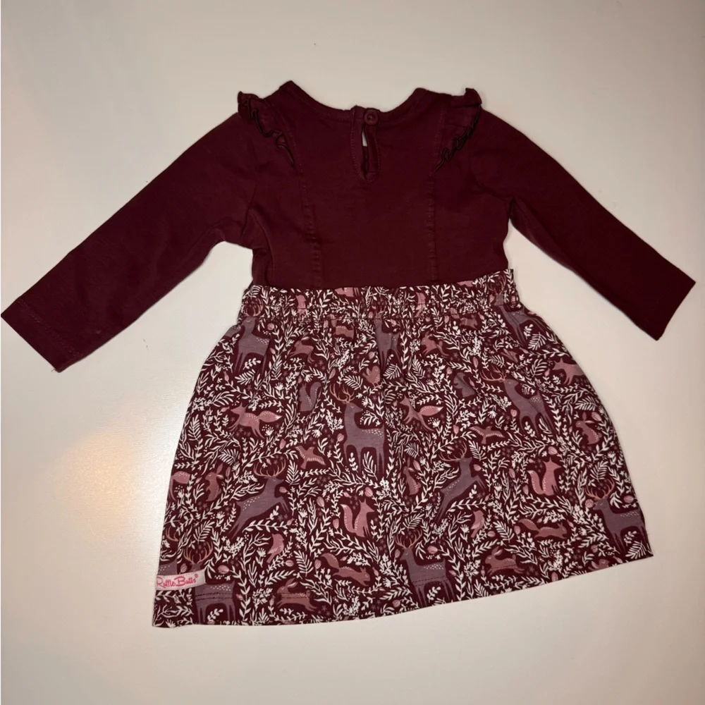Ruffle Butts‎ Girls Dress 6-12 months deer antler earth woodland burgundy cotton